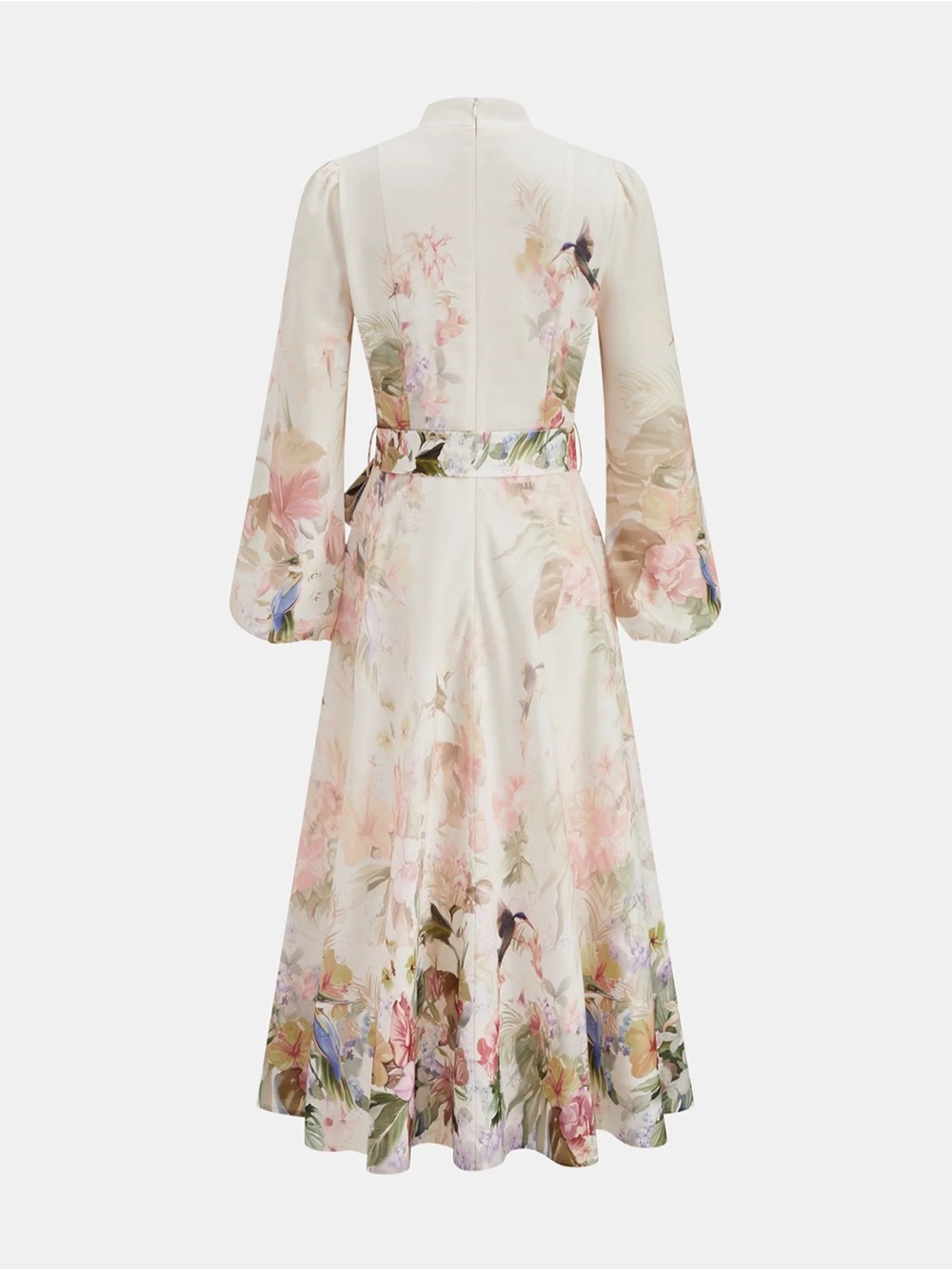 Commense Apricot Floral Balloon Sleeve Belted Dress S | Romantic Statement Dress - Picture 4 of 7